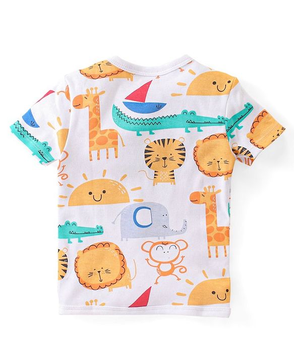 Babyhug 100% Cotton Interlock Front Open Vest Elephant Print Pack of 3 - Yellow & White