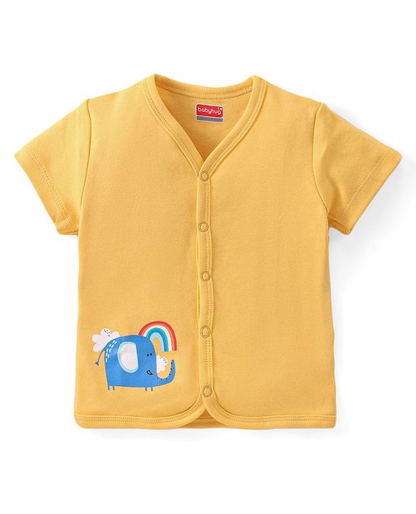 Babyhug 100% Cotton Interlock Front Open Vest Elephant Print Pack of 3 - Yellow & White