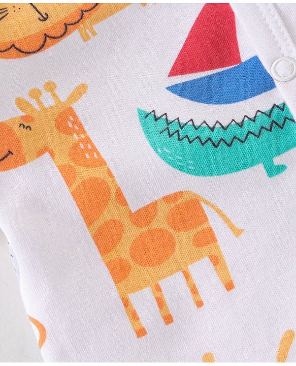 Babyhug 100% Cotton Interlock Front Open Vest Elephant Print Pack of 3 - Yellow & White