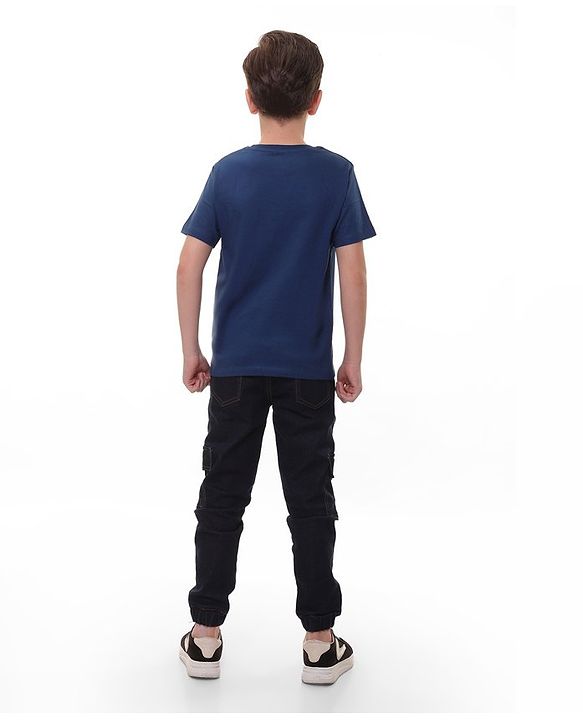 Pine Kids Marvel Half Sleeves Marvel Text Graphics T-Shirt - Blue