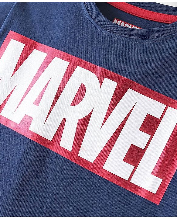 Pine Kids Marvel Half Sleeves Marvel Text Graphics T-Shirt - Blue