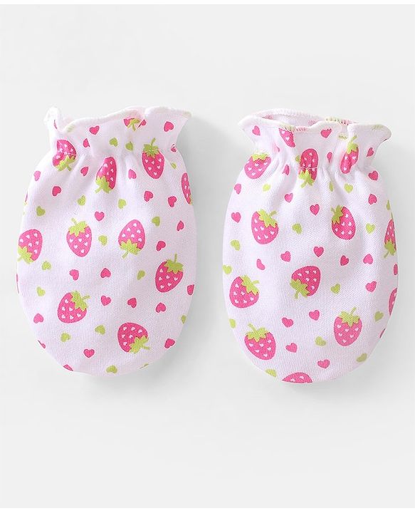 Babyhug 100% Cotton Mittens Heart & Strawberry Print Pack of 3 - Multicolour