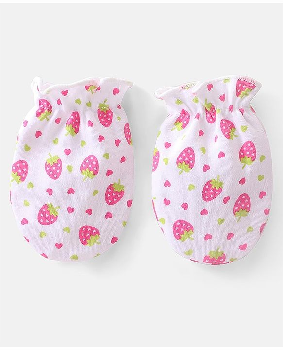 Babyhug 100% Cotton Mittens Heart & Strawberry Print Pack of 3 - Multicolour