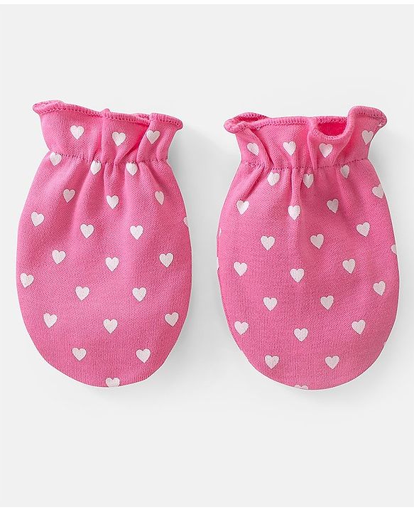 Babyhug 100% Cotton Mittens Heart & Strawberry Print Pack of 3 - Multicolour
