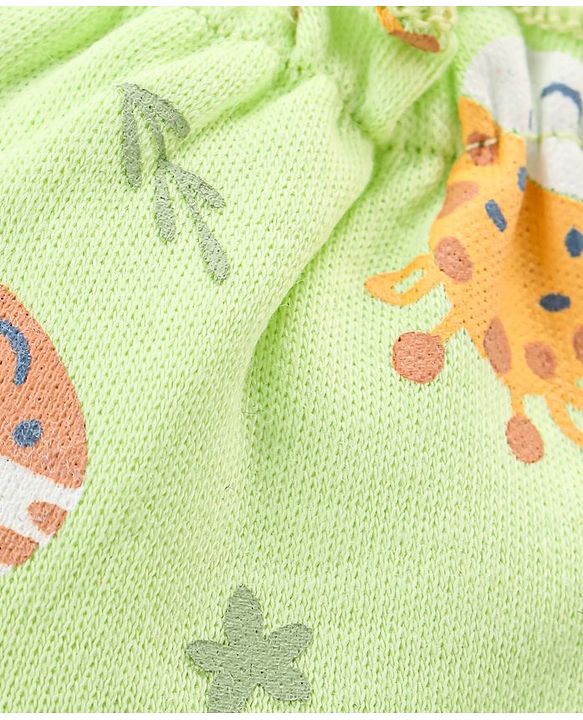 Babyhug 100% Cotton Knit Animal Print Mittens and Booties - Green