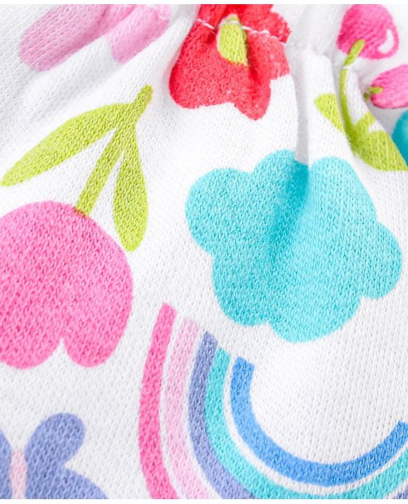 Babyhug 100% Cotton Knit Floral Print Mittens and Booties - Multicolor