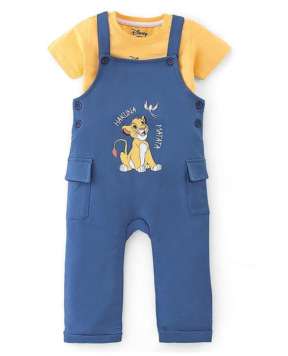 Babyhug Disney Single Jersey Knit Dungaree & Half Sleeves T-Shirt The  Lion King Print - Blue & Yellow