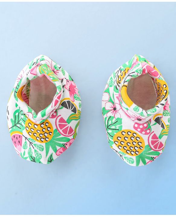 Babyhug 100% Cotton Knit Fruit Print Mittens and Booties - Multicolor