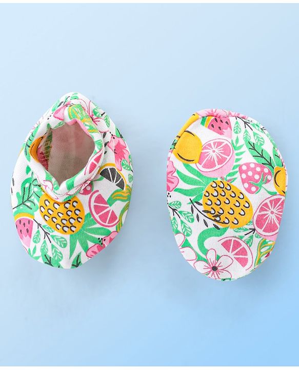 Babyhug 100% Cotton Knit Fruit Print Mittens and Booties - Multicolor