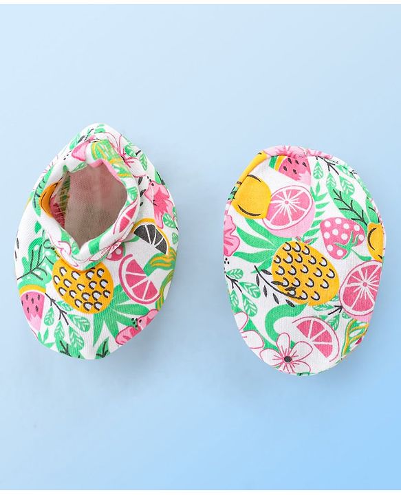 Babyhug 100% Cotton Knit Fruit Print Mittens and Booties - Multicolor