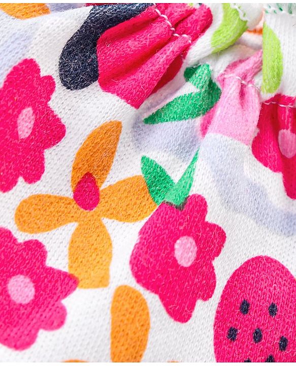 Babyhug 100% Cotton Knit Floral Print Mittens and Booties - Multicolor