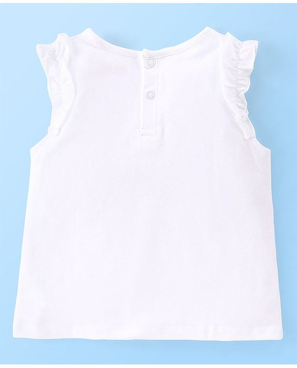 Babyhug 100% Cotton Knit Sleeveless Top & Denim Shorts With Text Print - White & Blue