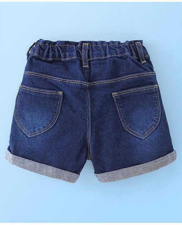 Babyhug 100% Cotton Knit Sleeveless Top & Denim Shorts With Text Print - White & Blue