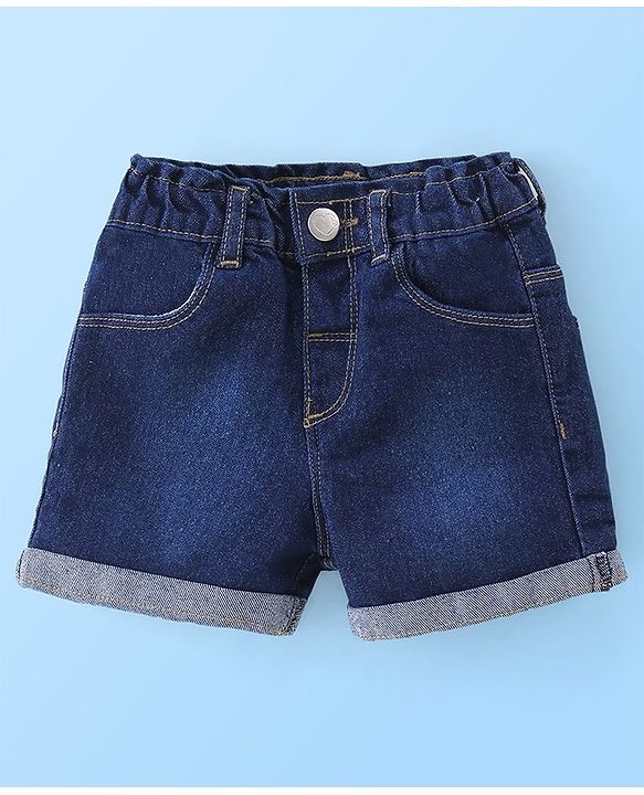 Babyhug 100% Cotton Knit Sleeveless Top & Denim Shorts With Text Print - White & Blue