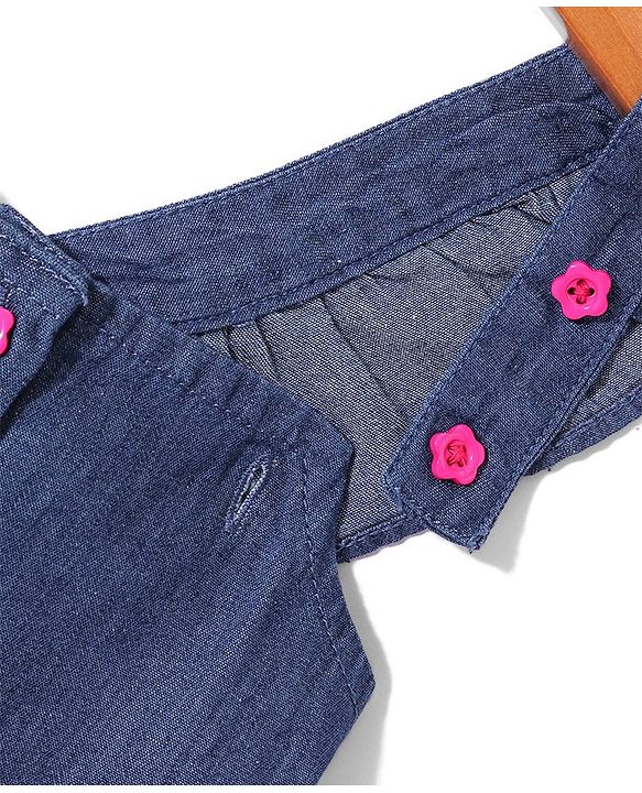 Babyhug Denim Woven Sleeveless Frock Sequined Butterfly Design - Blue
