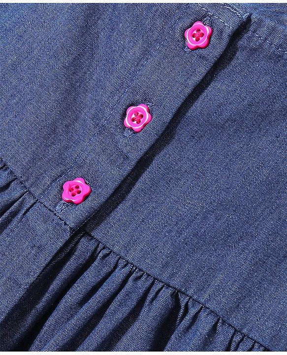 Babyhug Denim Woven Sleeveless Frock Sequined Butterfly Design - Blue