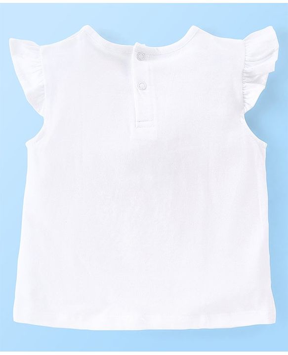 Babyhug 100% Cotton Knit Cap Sleeves Top & Denim Shorts With Floral Print - White & Blue