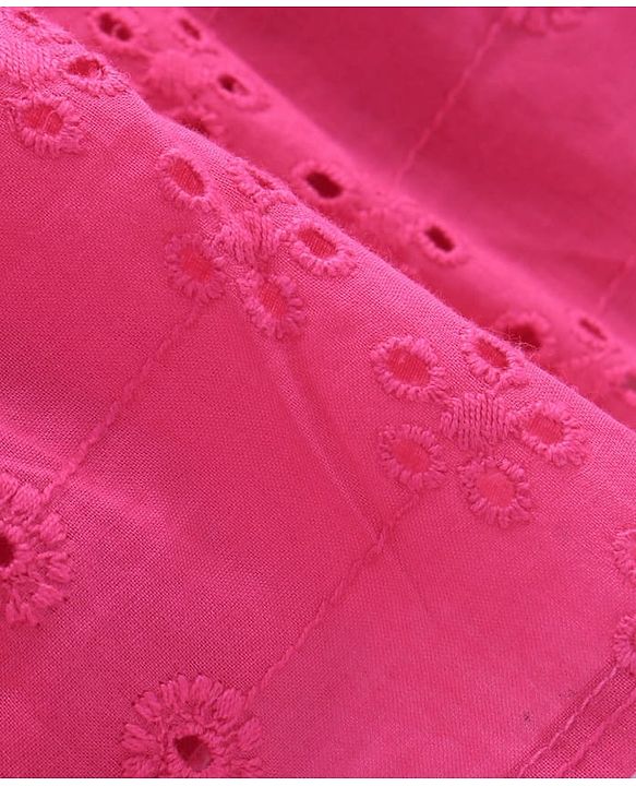 Pine Kids Cotton Woven Half Sleeves Frock with Schiffli Embroidery - Pink