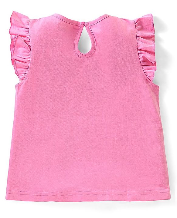 Babyhug Cotton Knit Frill Sleeves Night Suit With Floral Print - Pink