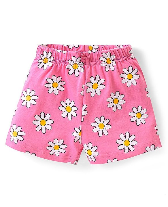 Babyhug Cotton Knit Frill Sleeves Night Suit With Floral Print - Pink