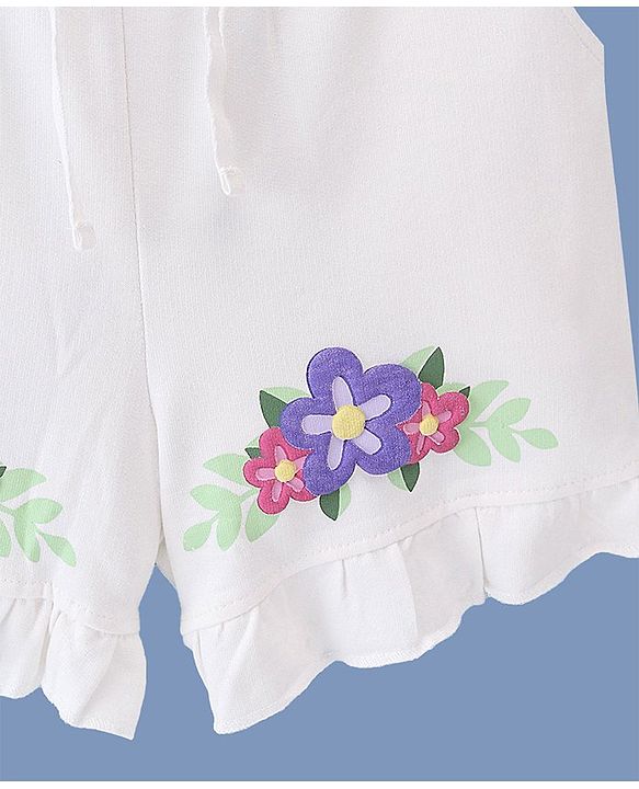 Pine Kids 100% Cotton Knit Mid Thigh Length Shorts With Floral Print - White
