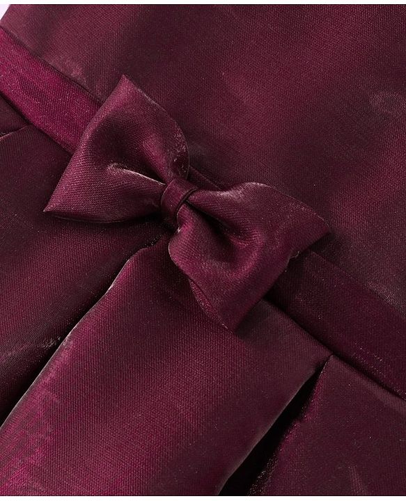 Babyhug Party Wear One Shoulder Pleated Dress With Bow Applique - Maroon