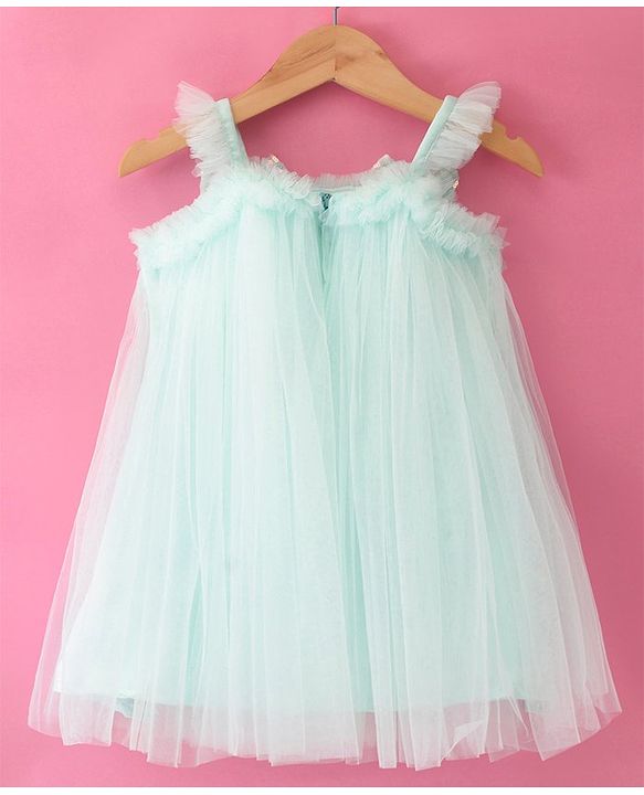Babyhug Sleeveless Party Frock with Bow Applique - Mint