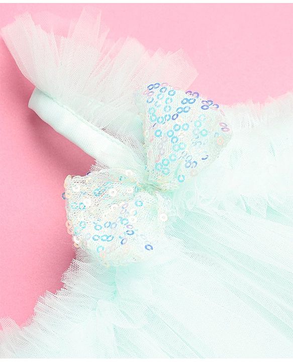 Babyhug Sleeveless Party Frock with Bow Applique - Mint