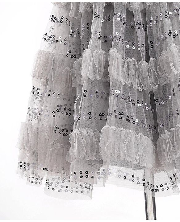 Babyhug Cap Sleeves Party Frock  with Sequinned Yoke & Bow Applique - Grey