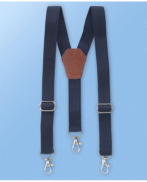 Babyhug Knit Full Sleeves Boat Print  Party Shirt & Trousers with Cap  Bow & Suspender - White & Navy Blue