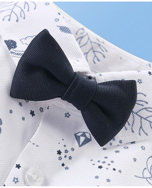 Babyhug Knit Full Sleeves Rainbow Print Party Shirt & Trousers with Cap Bow & Suspender - White & Black