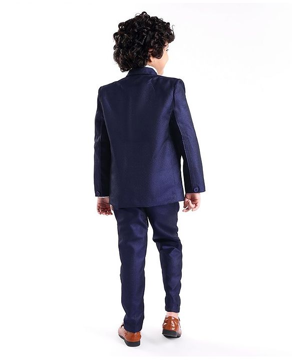 Babyhug Full Sleeves Solid Color Party Suit With Waistcoat & Bow -Navy Blue