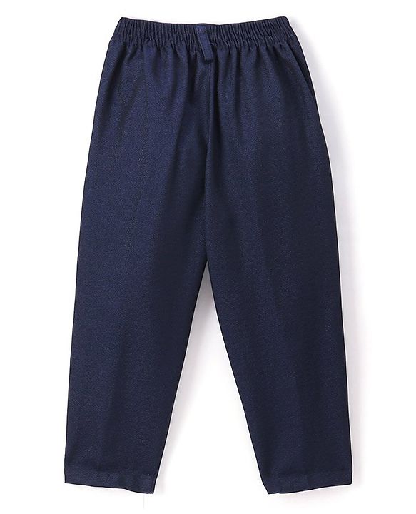 Babyhug Full Sleeves Solid Color Party Suit With Waistcoat & Bow -Navy Blue