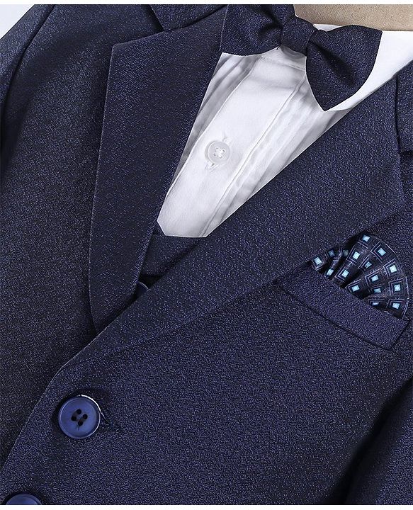 Babyhug Full Sleeves Solid Color Party Suit With Waistcoat & Bow -Navy Blue