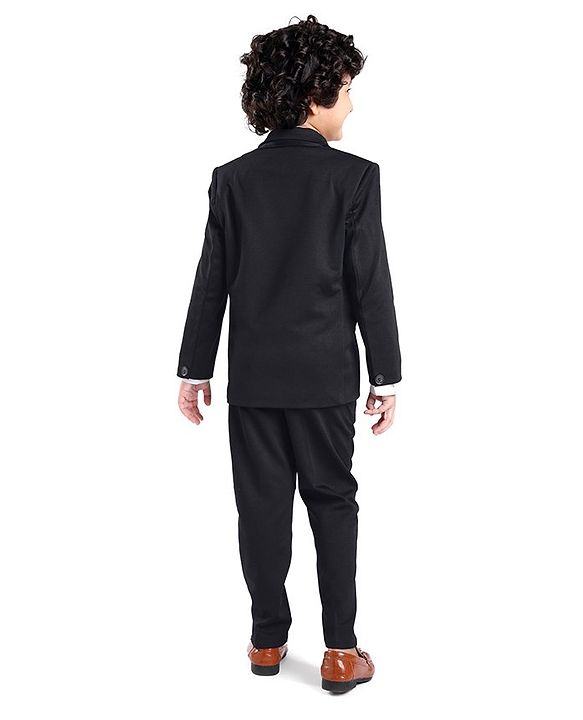 Babyhug Party Wear Full Sleeves Embellished Party Suit With Waistcoat & Bow - Black & White