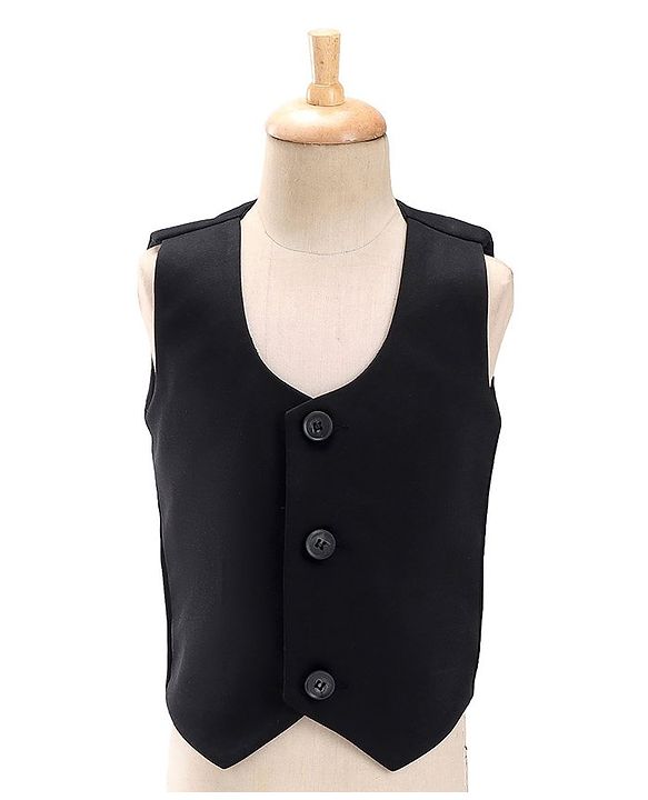 Babyhug Party Wear Full Sleeves Embellished Party Suit With Waistcoat & Bow - Black & White