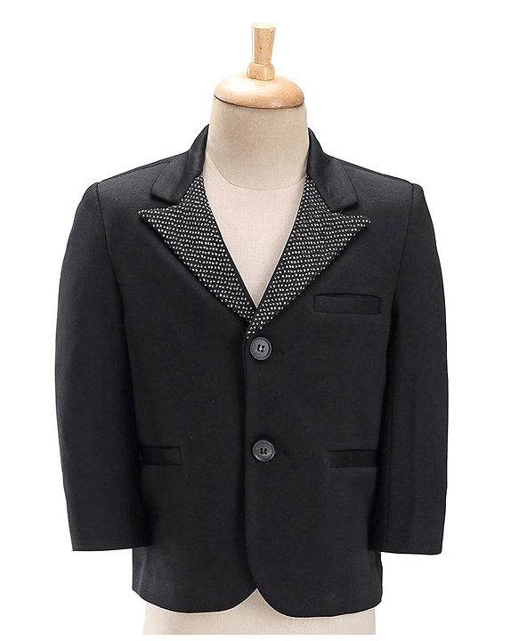 Babyhug Party Wear Full Sleeves Embellished Party Suit With Waistcoat & Bow - Black & White