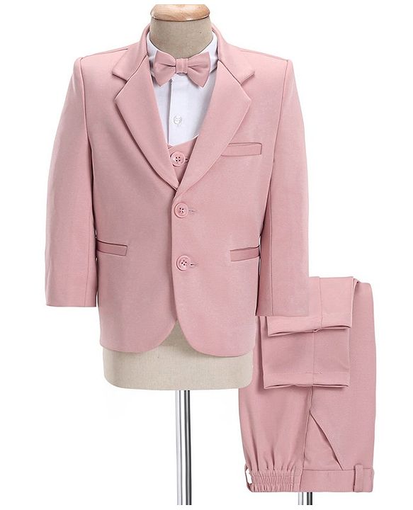 Babyhug Full Sleeves Solid Color 5 Piece Party Suit With Waistcoat & Bow -Pink