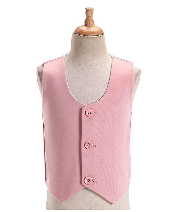 Babyhug Full Sleeves Solid Color 5 Piece Party Suit With Waistcoat & Bow -Pink