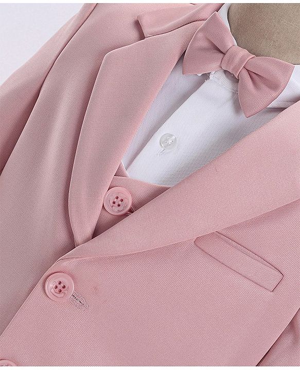 Babyhug Full Sleeves Solid Color 5 Piece Party Suit With Waistcoat & Bow -Pink