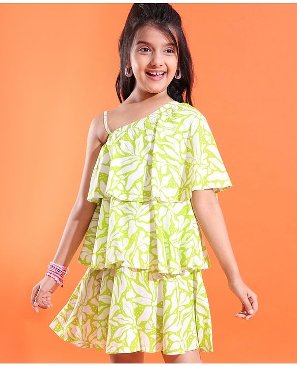 Pine Kids Woven Sleeveless Frock With Floral Print - Green