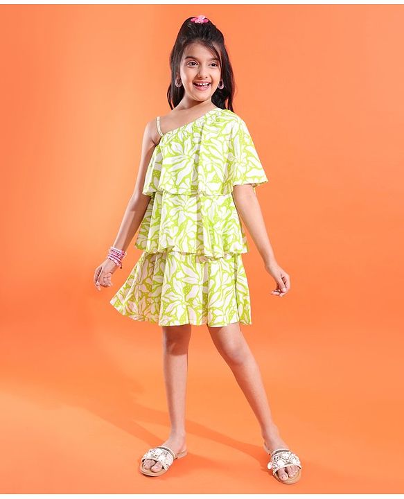 Pine Kids Woven Sleeveless Frock With Floral Print - Green