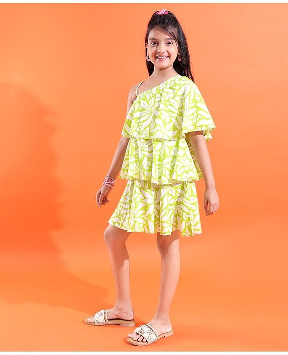 Pine Kids Woven Sleeveless Frock With Floral Print - Green