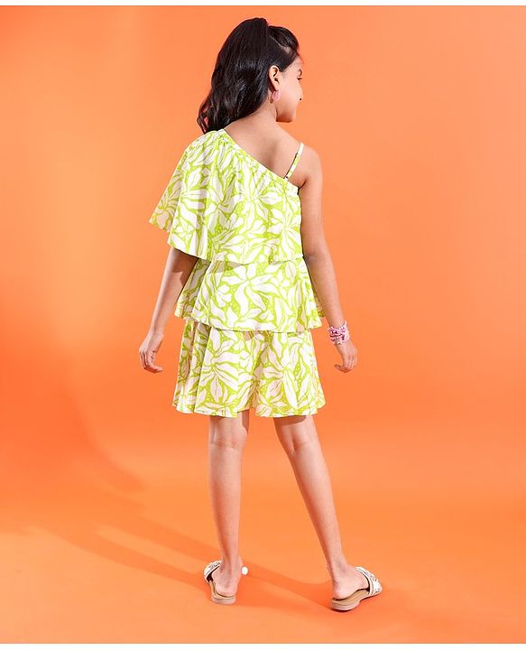 Pine Kids Woven Sleeveless Frock With Floral Print - Green