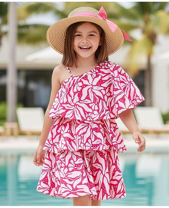Pine Kids Woven Sleeveless Frock With Floral Print - Pink