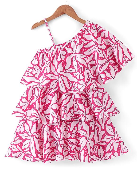 Pine Kids Woven Sleeveless Frock With Floral Print - Pink