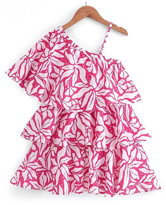 Pine Kids Woven Sleeveless Frock With Floral Print - Pink