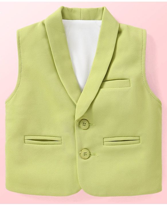 Babyhug Knit Half Sleeves Printed T-Shirt & Trouser With Waistcoat - Green