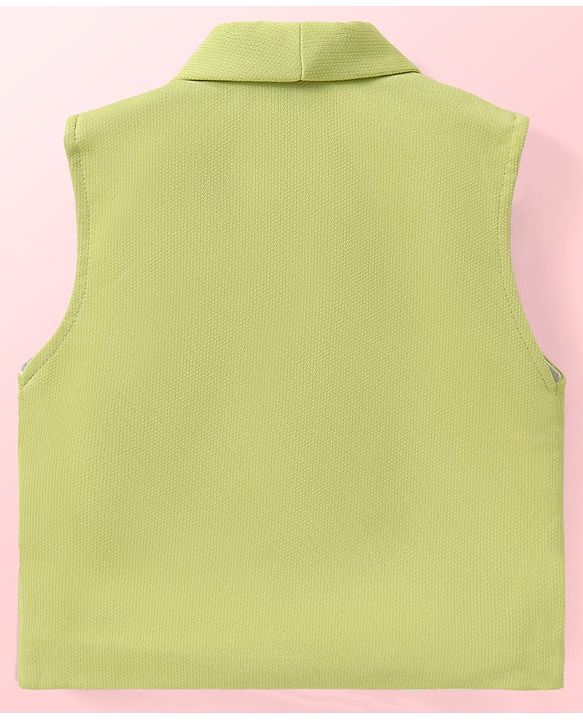 Babyhug Knit Half Sleeves Printed T-Shirt & Trouser With Waistcoat - Green