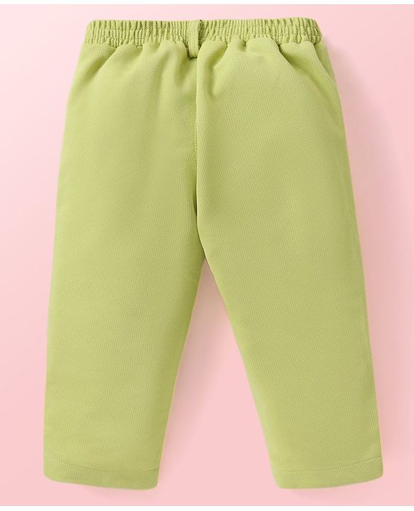 Babyhug Knit Half Sleeves Printed T-Shirt & Trouser With Waistcoat - Green